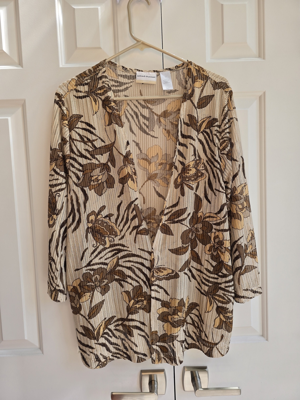 Alfred Dunner Women's Floral Open Cardigan - Cream & Brown